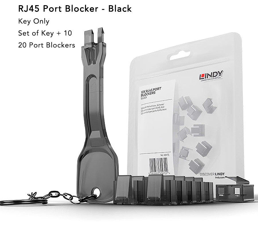 Lindy RJ45 Ethernet Port Blocker Black Kit 40470/40471/40630 LAN Network Lock