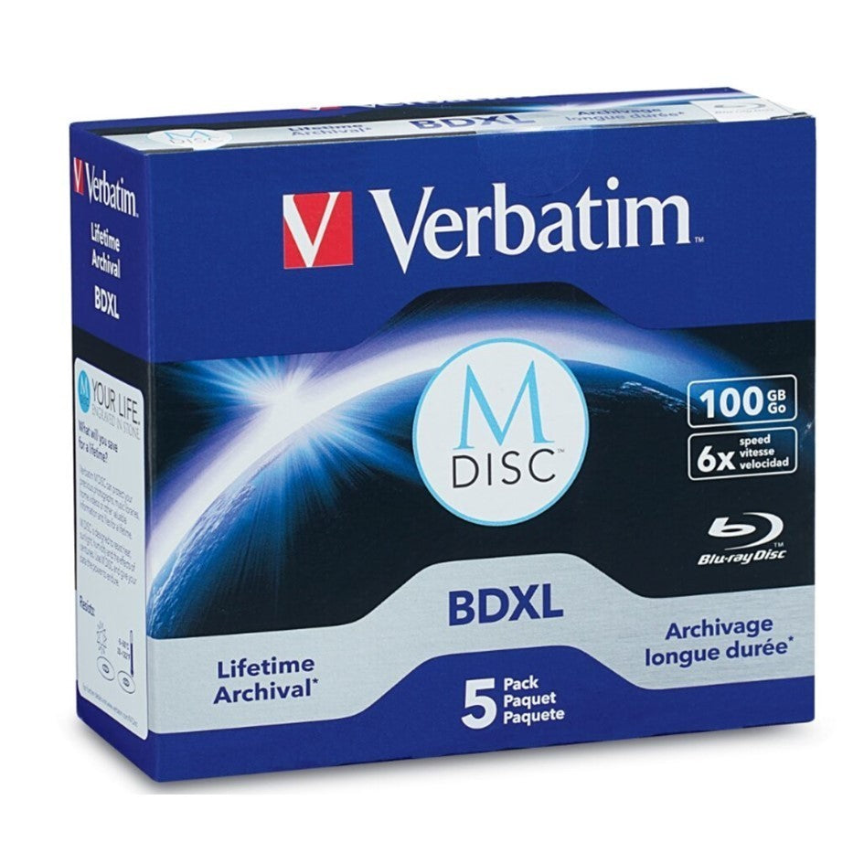 Verbatim M-Disc BDXL 100GB 6X [5pcs] | Archival Blu-ray Disc Long-Term Storage
