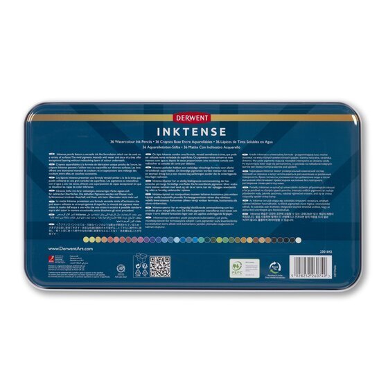 Derwent Inktense Colour Pencils Tin (36 Colours) Ink-Like Water-Soluble Pencils