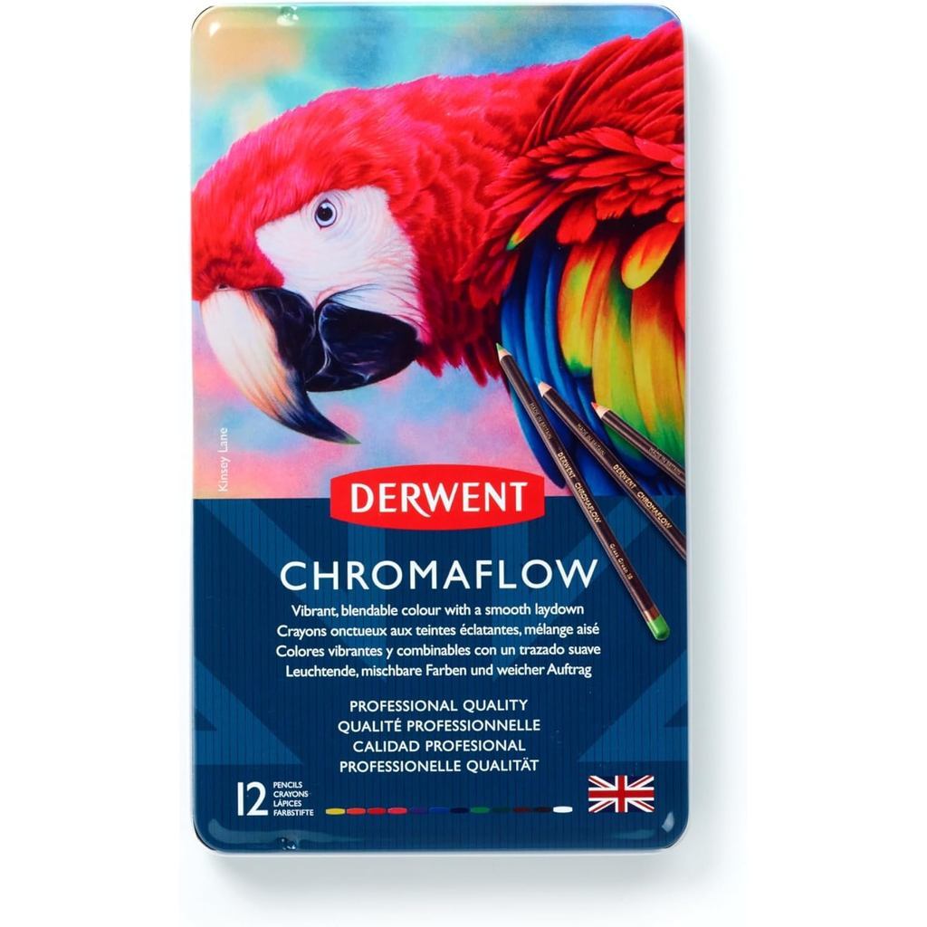 Derwent Chromaflow Colour Pencils Tin (12 Colours) – Vibrant Wax-Based Pencils