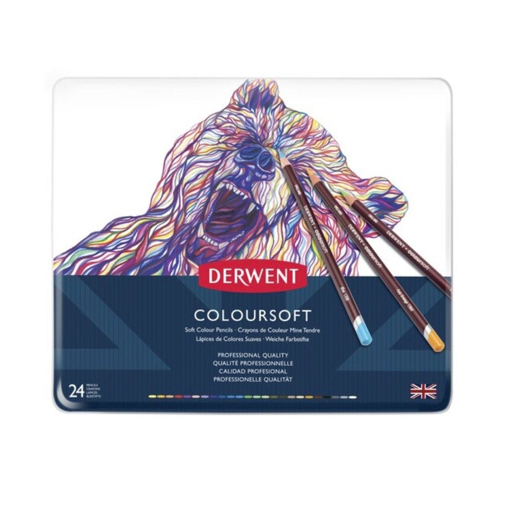 Derwent Coloursoft Colour Pencils Tin (24 Colours) – Bold Vibrant Pigments Beginner Set