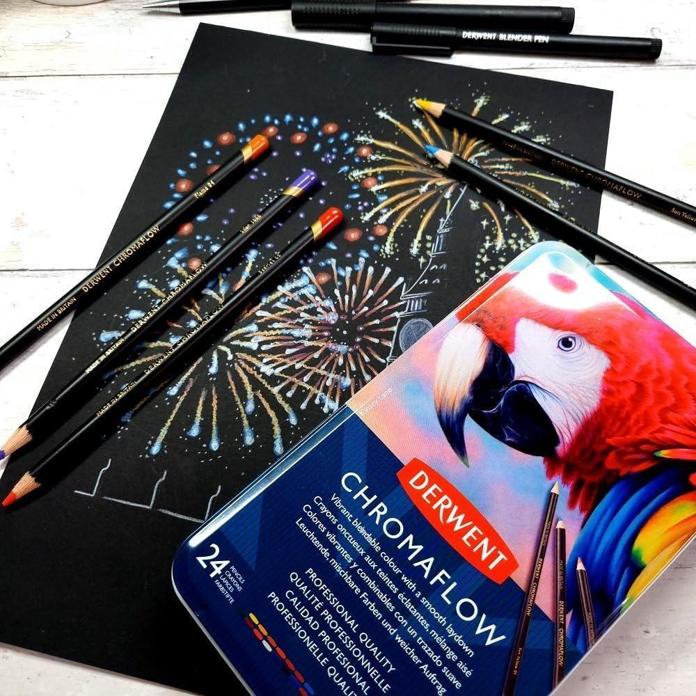 Derwent Chromaflow Colour Pencils Tin (24 Colours) – Vibrant Wax-Based Pencils