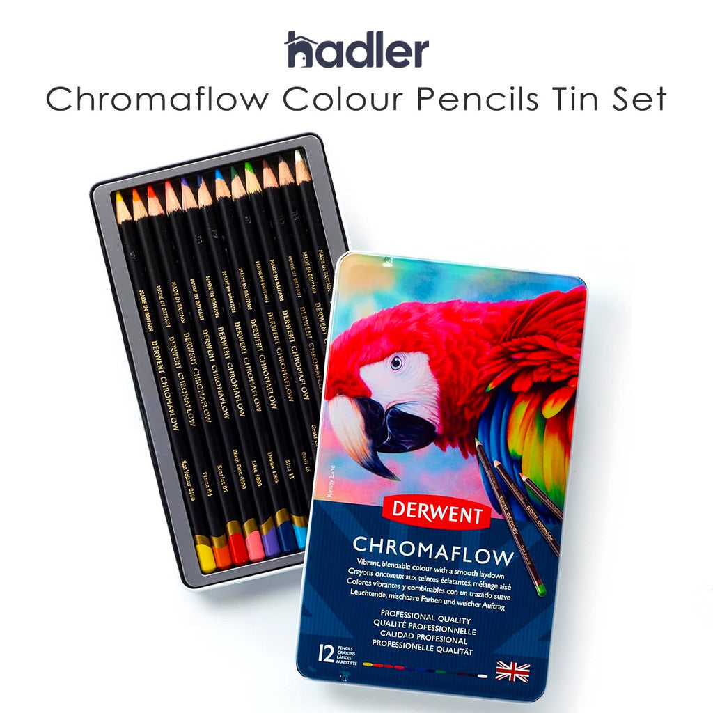 Derwent Chromaflow Colour Pencils Tin (12 Colours) – Vibrant Wax-Based Pencils