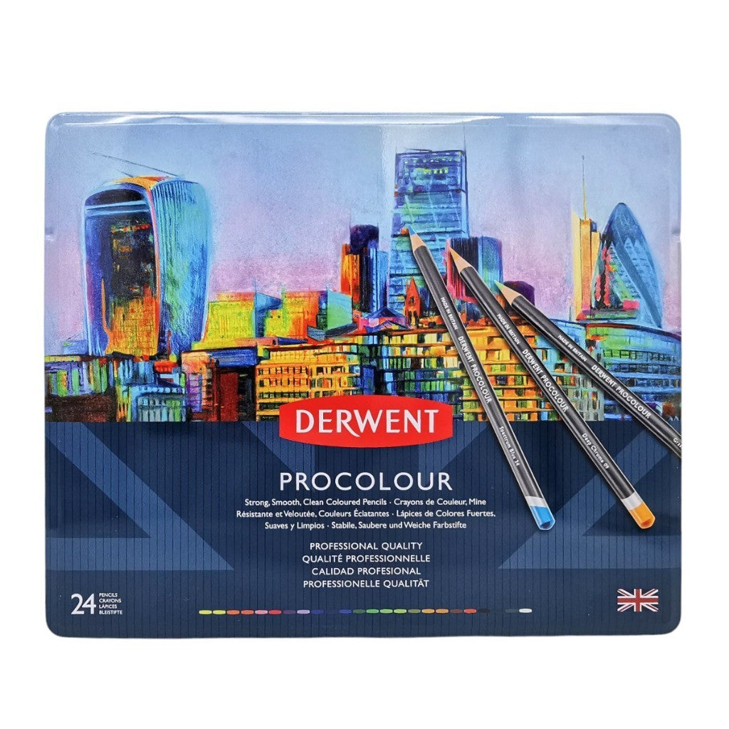 Derwent Procolour Colour Pencils Tin (24 Colours) Professional Wax-Oil Hybrid Pencils