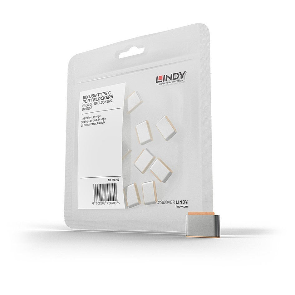 Lindy USB-C Port Blocker Orange 40440 (10 Pack) Thunderbolt 3 Security Lock