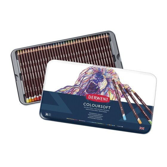 Derwent Coloursoft Colour Pencils Tin (36 Colours) Ultra Soft Core, Highly Blendable