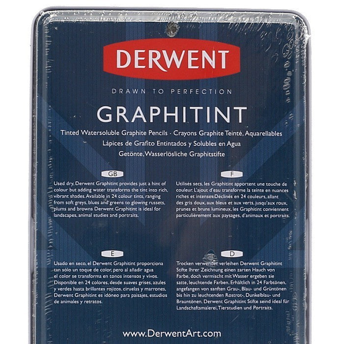 Derwent Graphitint Colour Pencils Tin (24 Colours) Water-Soluble Graphite Pencils