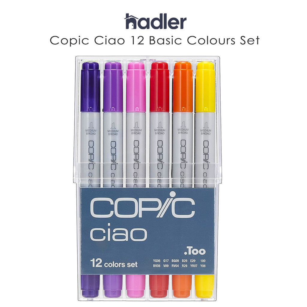 Copic Ciao 12pcs Marker Set Alcohol Brush Dual Tip Refillable Art Markers