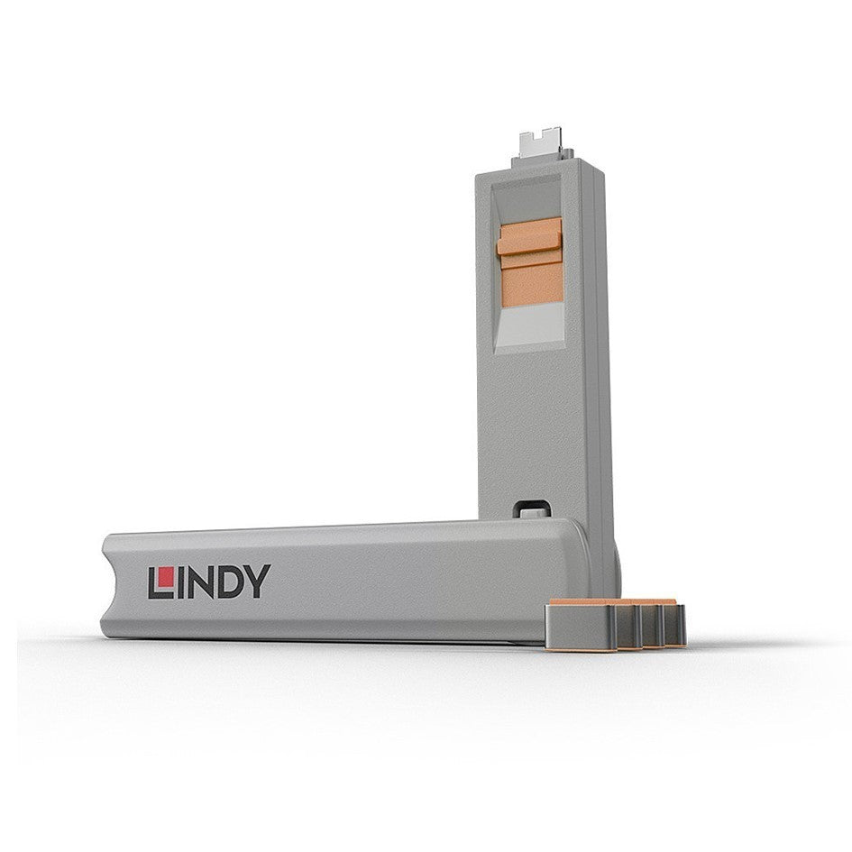 Lindy USB-C Port Blocker Orange 40428 (4 Pack + 1 Key) Thunderbolt 3 Security Lock