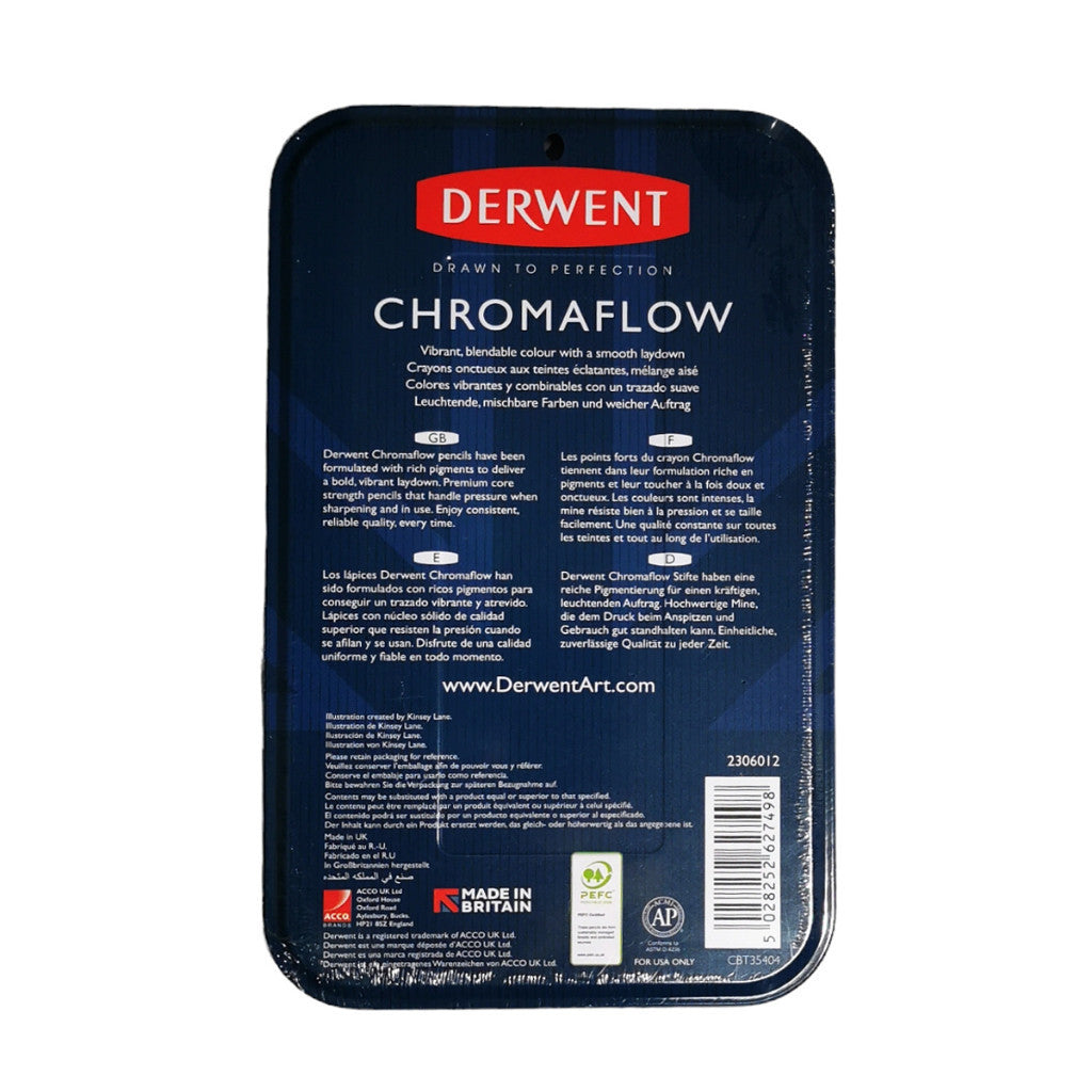 Derwent Chromaflow Colour Pencils Tin (36 Colours) – Soft Core Highly Pigmented