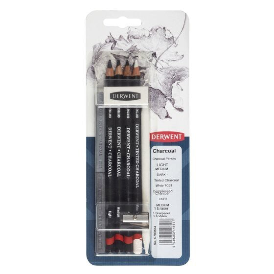 Derwent Charcoal Mixed Media Set Pencils, Blocks & Tools [9-Piece]