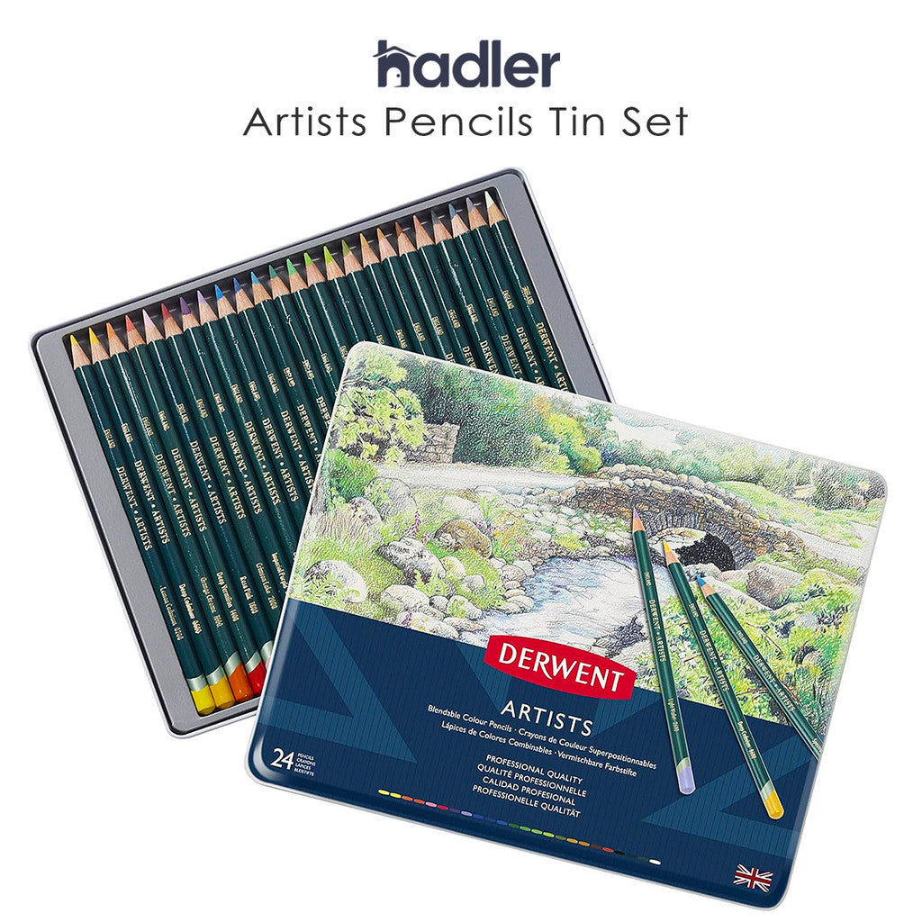 Derwent Artists Colour Pencils Tin (24 Colours) – Classic Wax-Based Pencils Beginner Set