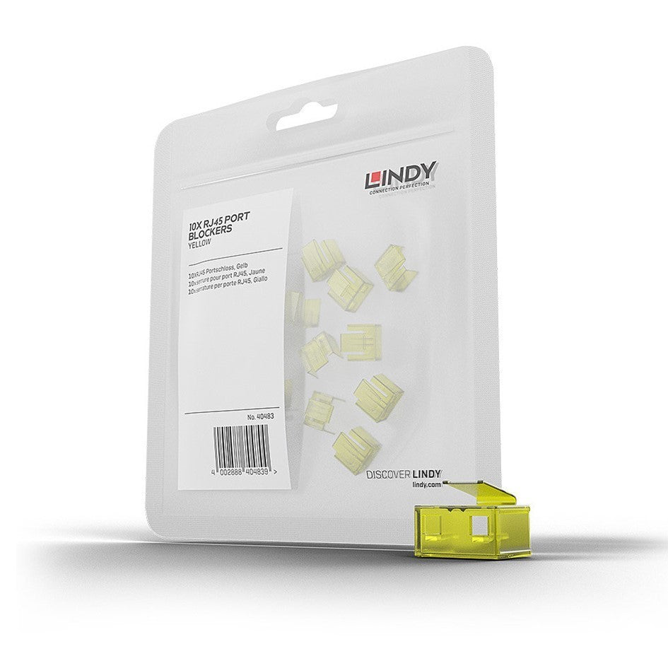 Lindy RJ45 Ethernet Port Blocker Yellow 40483 (20 Pack) LAN Network Security Lock