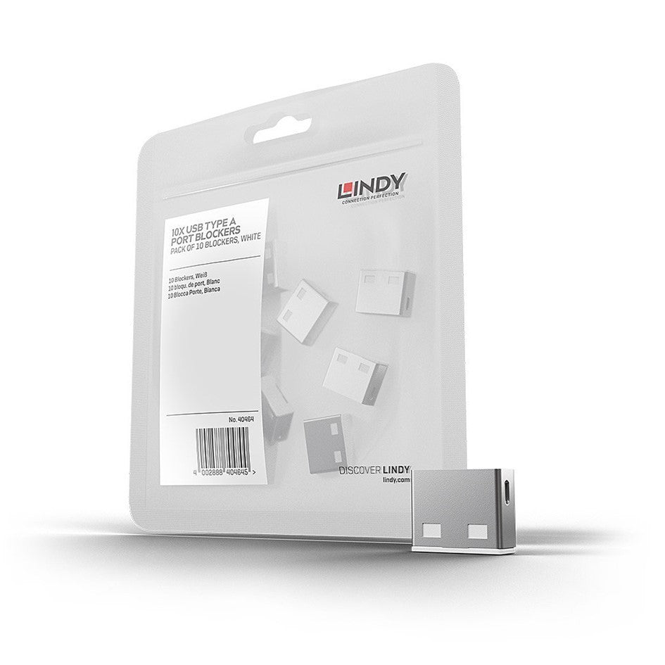 Lindy USB A Port Blocker Lock White 40464 (10 Pack) USB Security Dust Cover