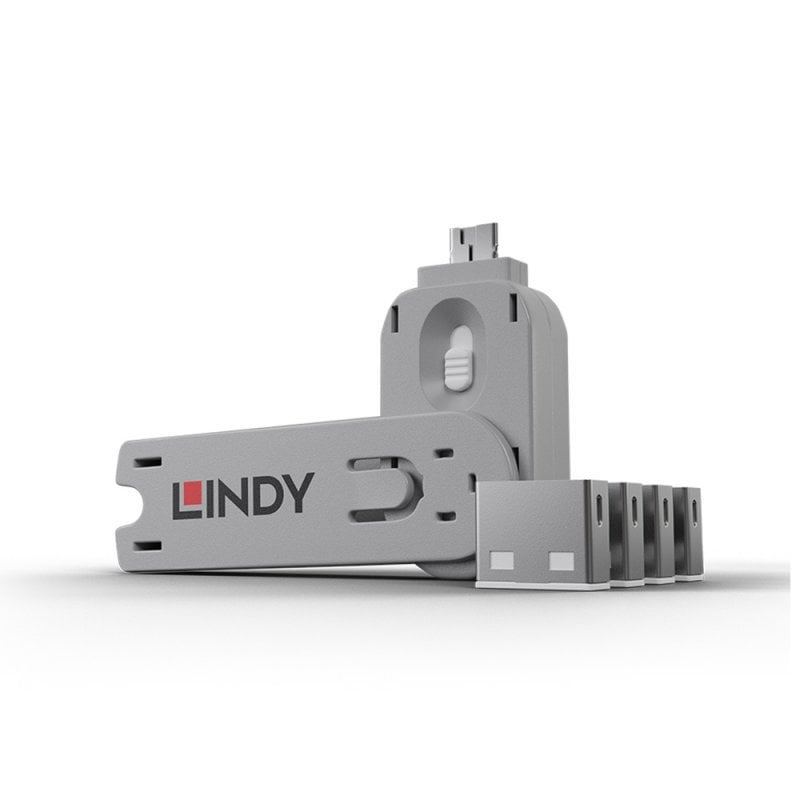 Lindy USB A Port Blocker Lock Pink 40450 (4 Locks + 1 Key) USB Security Kit