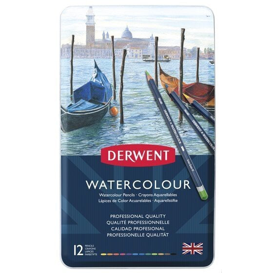 Derwent Watercolour Pencils Tin (12 Colours) Water-Soluble Blendable Artist Set