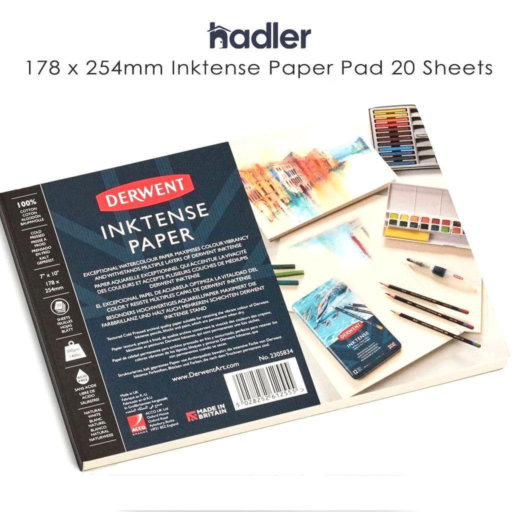 Derwent Inktense Pad 300gsm 7x10in Cold Press 20 Sheets - 100% Cotton