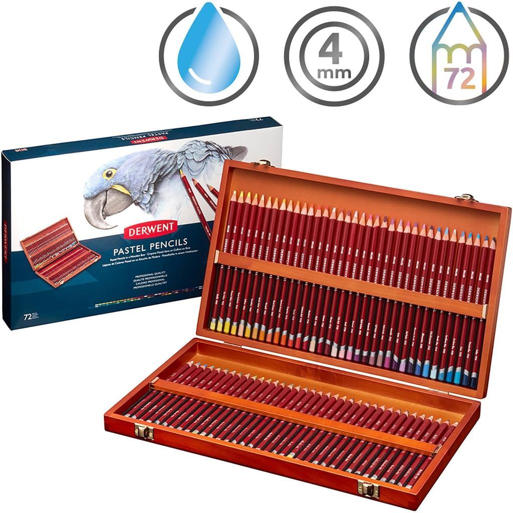 Derwent Pastel Pencils Wooden Box (72 Colours) – Soft Blendable Pastels in Pencil Form Gifting Set