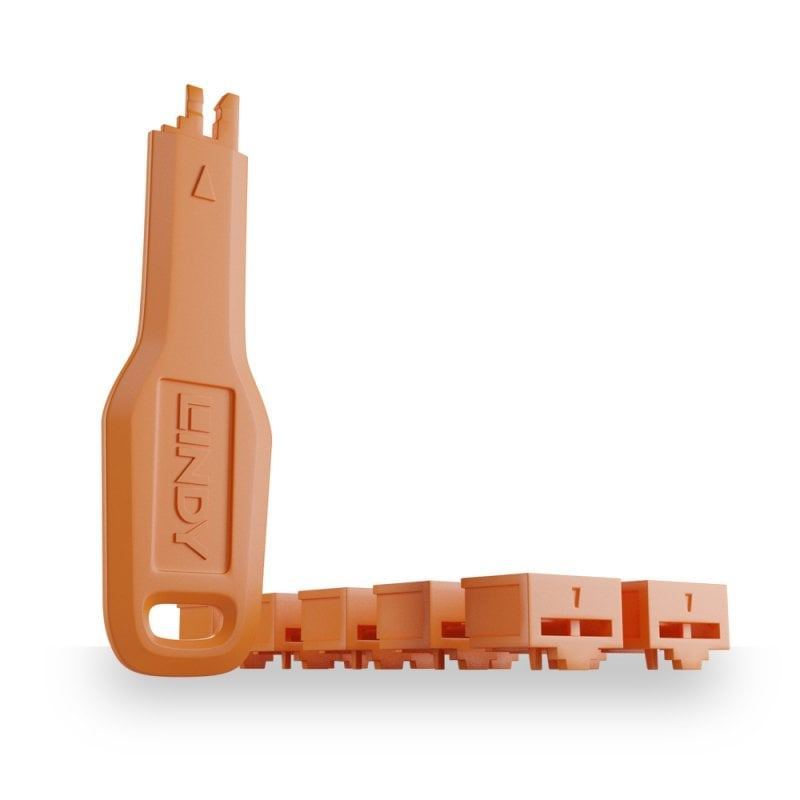 Lindy RJ45 Ethernet Port Blocker Orange Kit 40480/40481/40632 LAN Security Lock