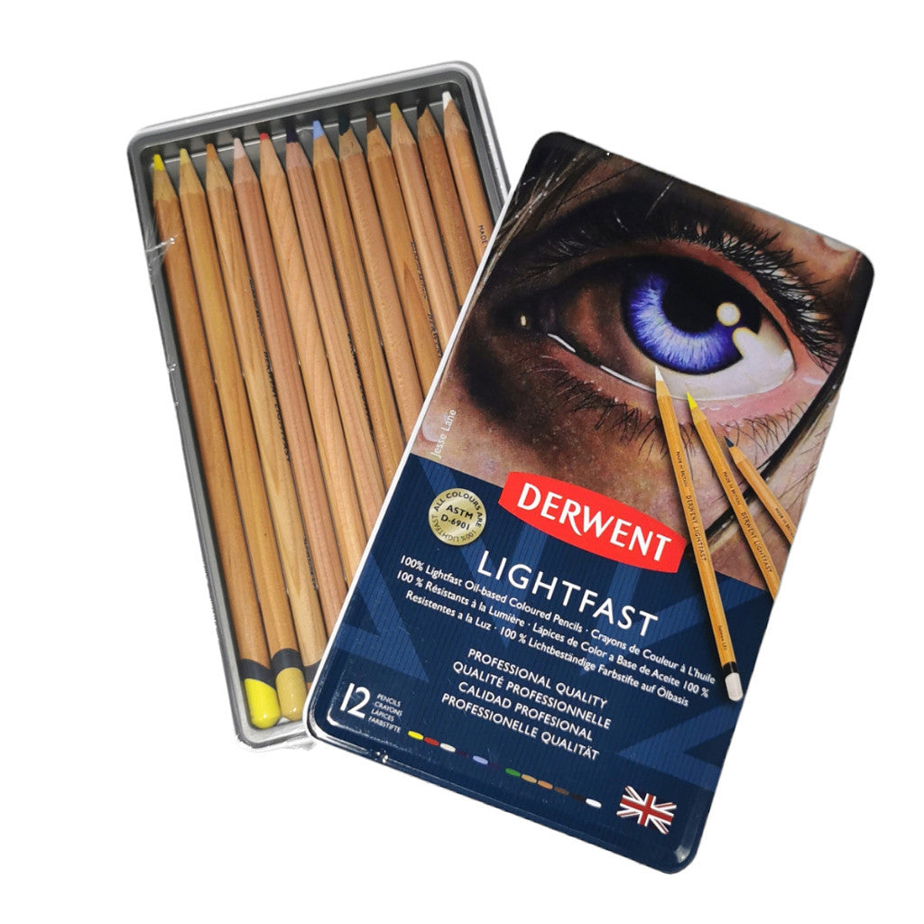 Derwent Lightfast Colour Pencils Tin (12 Colours) Professional Artist Grade