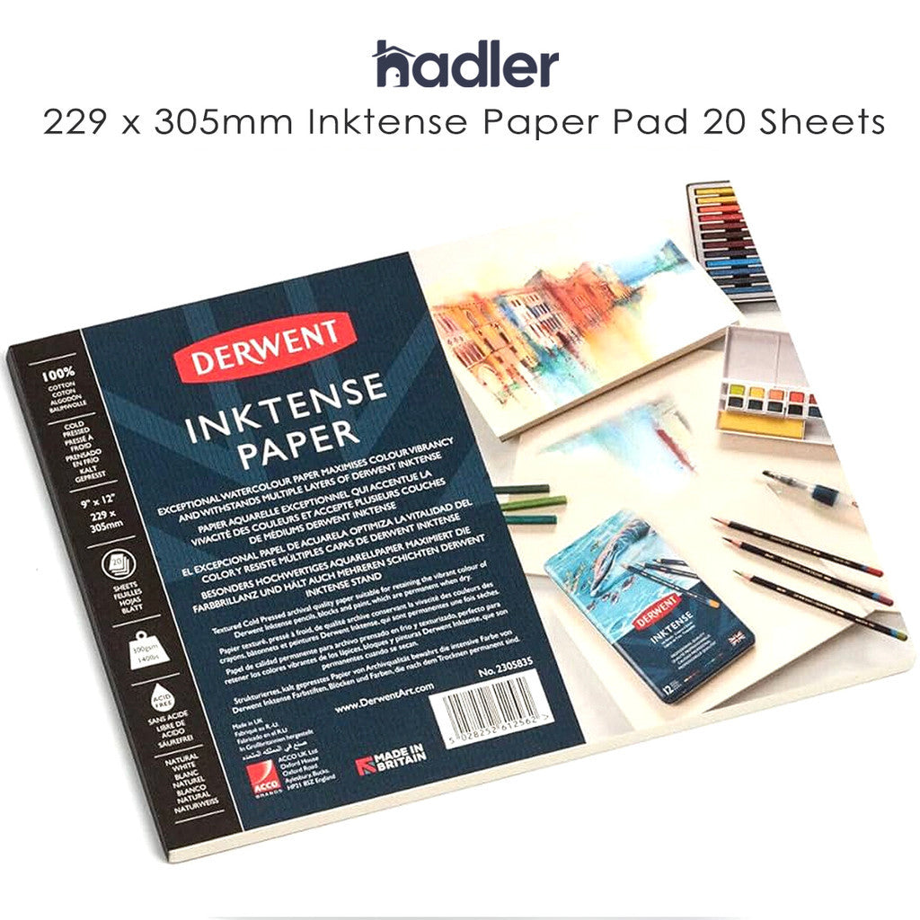 Derwent Inktense Pad 300gsm 9x12in Cold Press 20 Sheets - 100% Cotton Construct