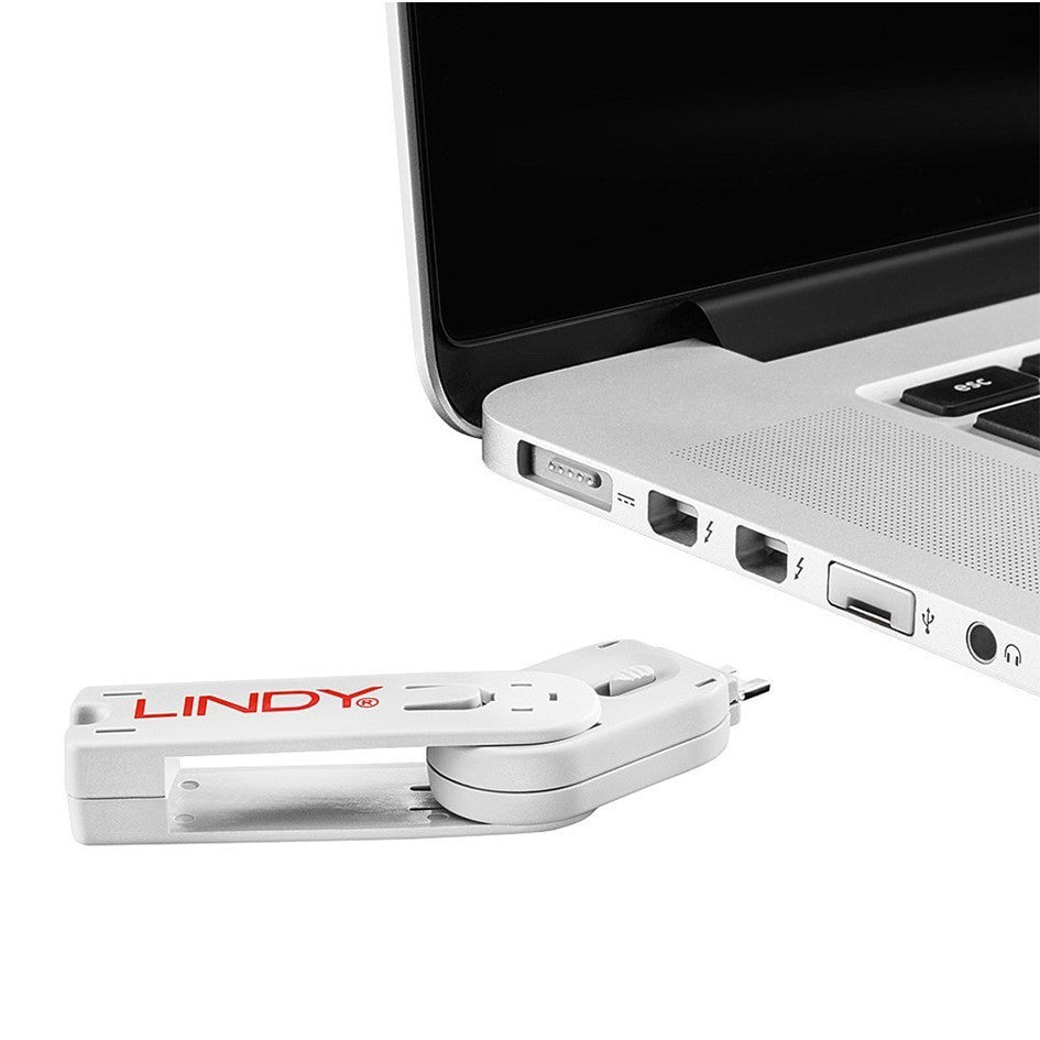 Lindy USB A Port Blocker Lock White 40454 (4 Locks + 1 Key) USB Security Kit