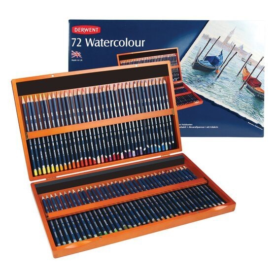Derwent Watercolour Pencils Wooden Box (72 Colours) Full Range Premium Artist Set