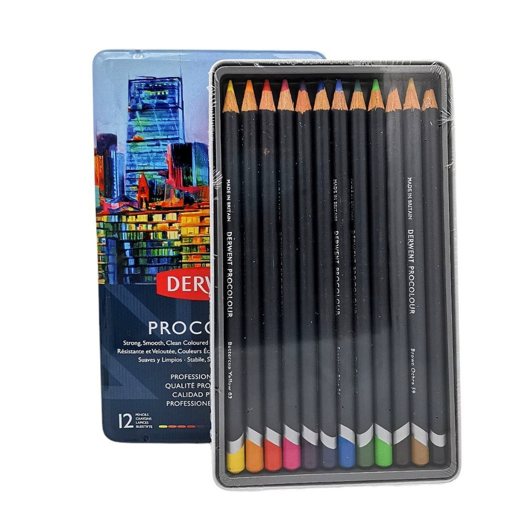 Derwent Procolour Colour Pencils Tin (12 Colours) – Smooth Oil-Like Laydown