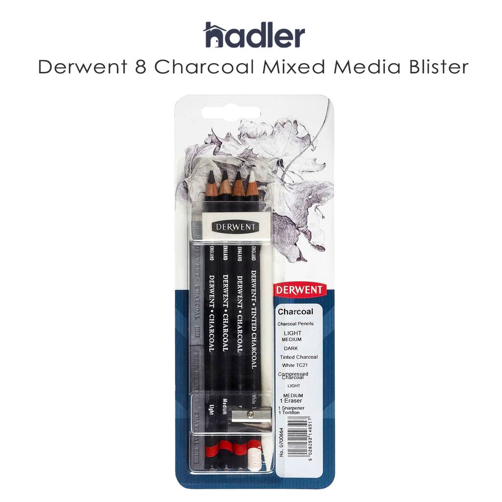 Derwent Charcoal Mixed Media Set Pencils, Blocks & Tools [9-Piece]