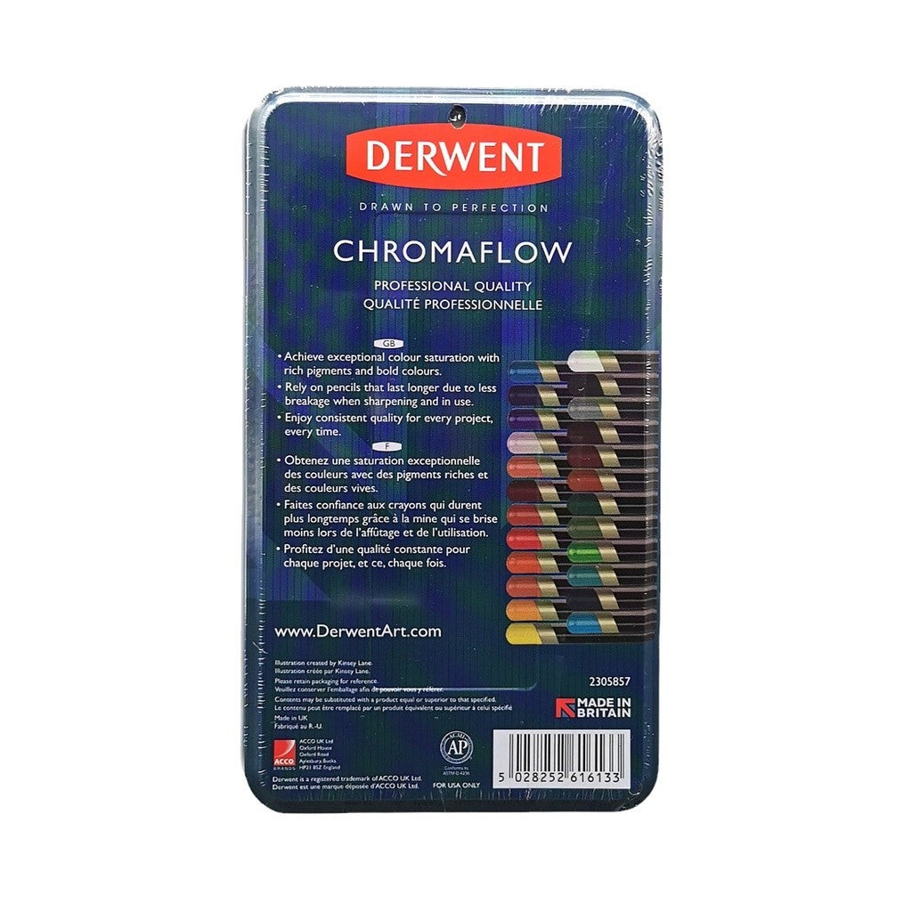 Derwent Chromaflow Colour Pencils Tin (24 Colours) – Vibrant Wax-Based Pencils