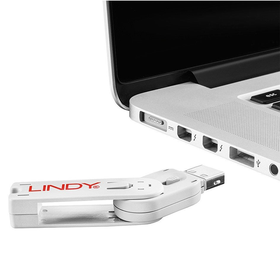 Lindy USB A Port Blocker Lock White 40454 (4 Locks + 1 Key) USB Security Kit