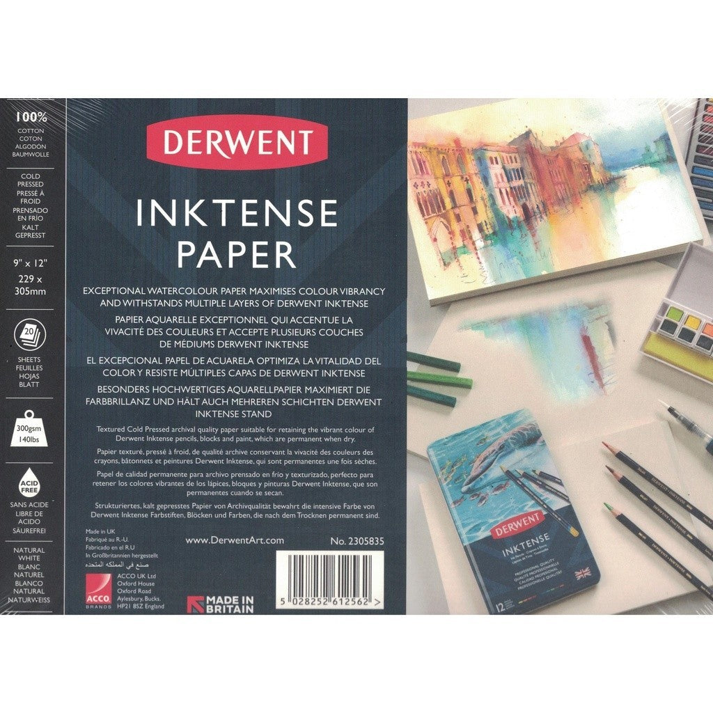 Derwent Inktense Pad 300gsm 9x12in Cold Press 20 Sheets - 100% Cotton Construct