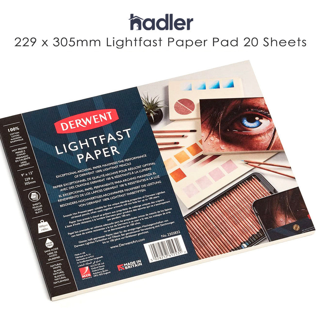 Derwent Lightfast Pad 300gsm (9” x 12”) Hot Press – 100% Cotton Archival Paper