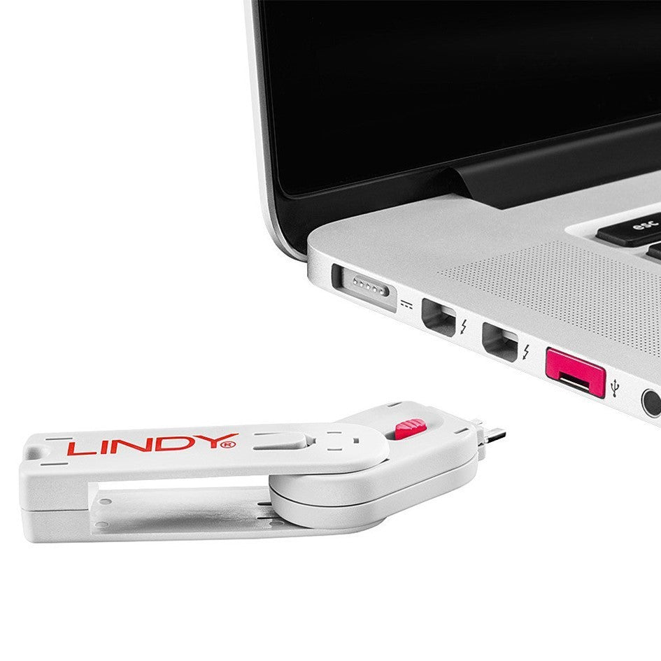 Lindy USB A Port Blocker Lock Pink 40450 (4 Locks + 1 Key) USB Security Kit