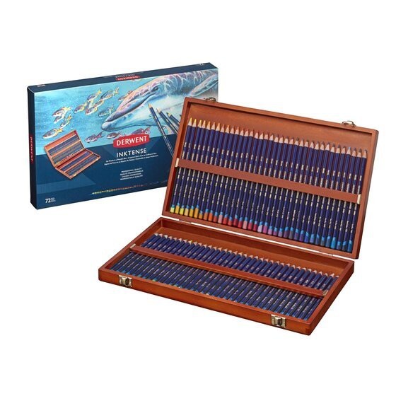 Derwent Premium Inktense Colour Pencils Wooden Box (72 Colours) – Water-Soluble Ink Pencils