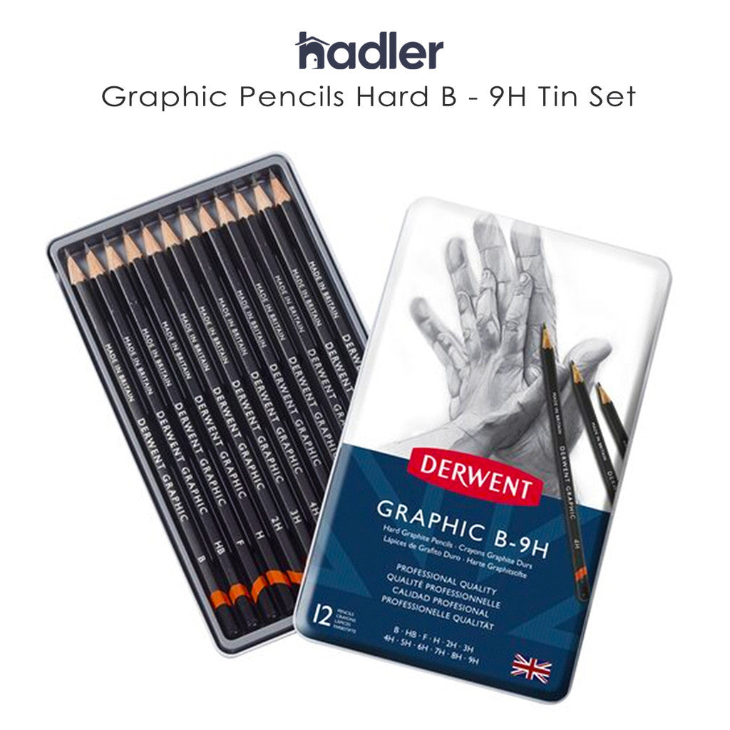 Derwent Graphic Pencil Set (12pcs Hard Grades) – 9H to B Technical Drawing & Sketching