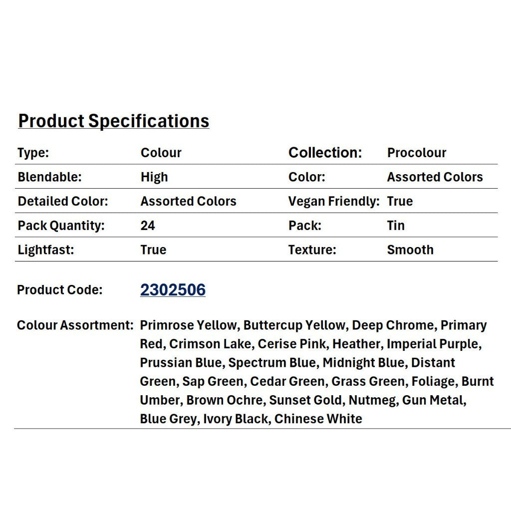 Derwent Procolour Colour Pencils Tin (24 Colours) Professional Wax-Oil Hybrid Pencils