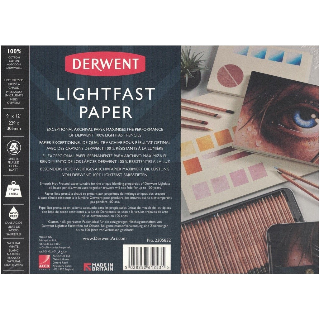Derwent Lightfast Pad 300gsm (9” x 12”) Hot Press – 100% Cotton Archival Paper