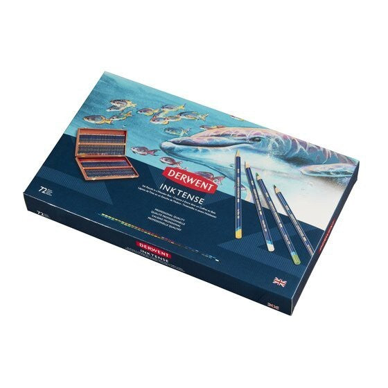Derwent Premium Inktense Colour Pencils Wooden Box (72 Colours) – Water-Soluble Ink Pencils