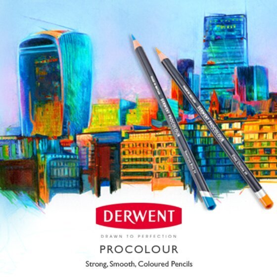 Derwent Procolour Colour Pencils Tin (72 Colours) Smooth Oil-Like Layer Easy Application