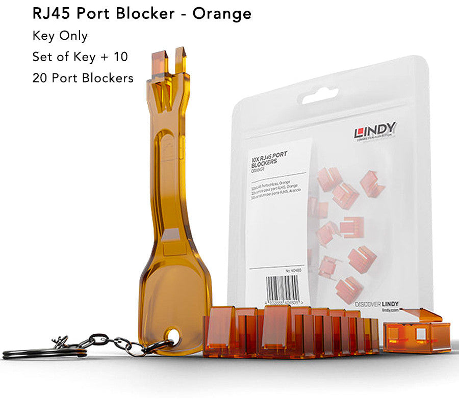 Lindy RJ45 Ethernet Port Blocker Orange Kit 40480/40481/40632 LAN Security Lock