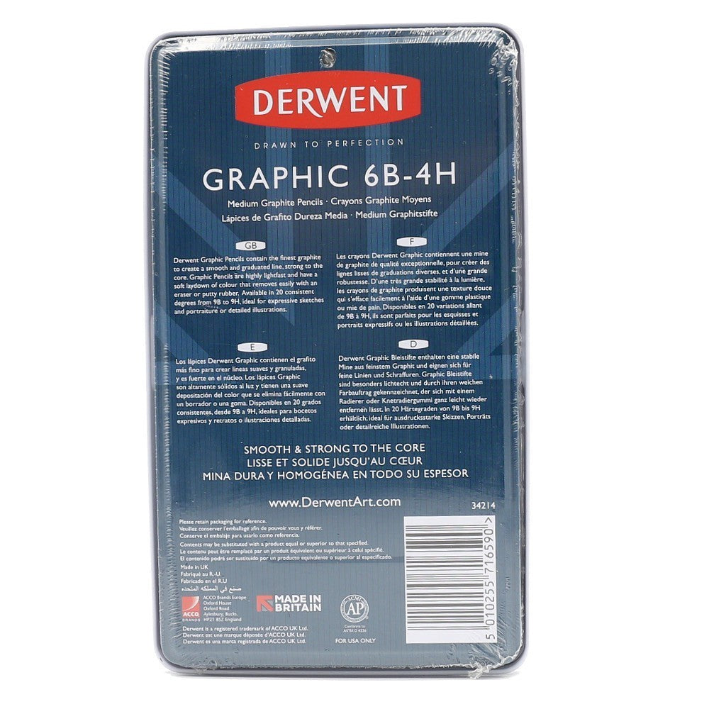 Derwent Graphic Medium Pencil Set 12pc 6B to 4H - Drawing & Sketching Versatile Set