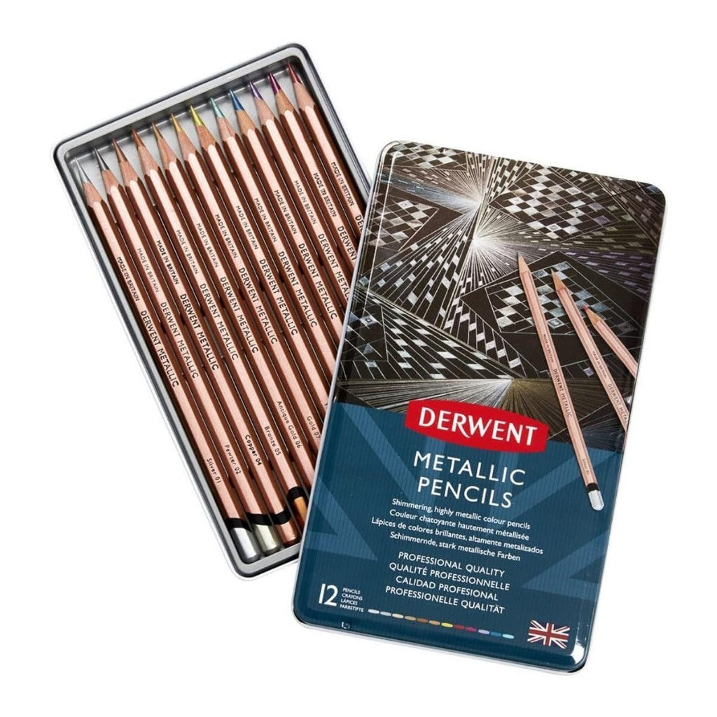 Derwent Metallic Pencils (12 Piece) Tin Set Shimmering Artist Pencils
