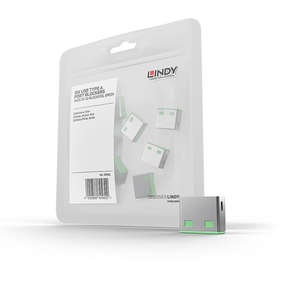 Lindy USB A Port Blocker Lock Green 40461 (10 Pack) USB Security Dust Cover