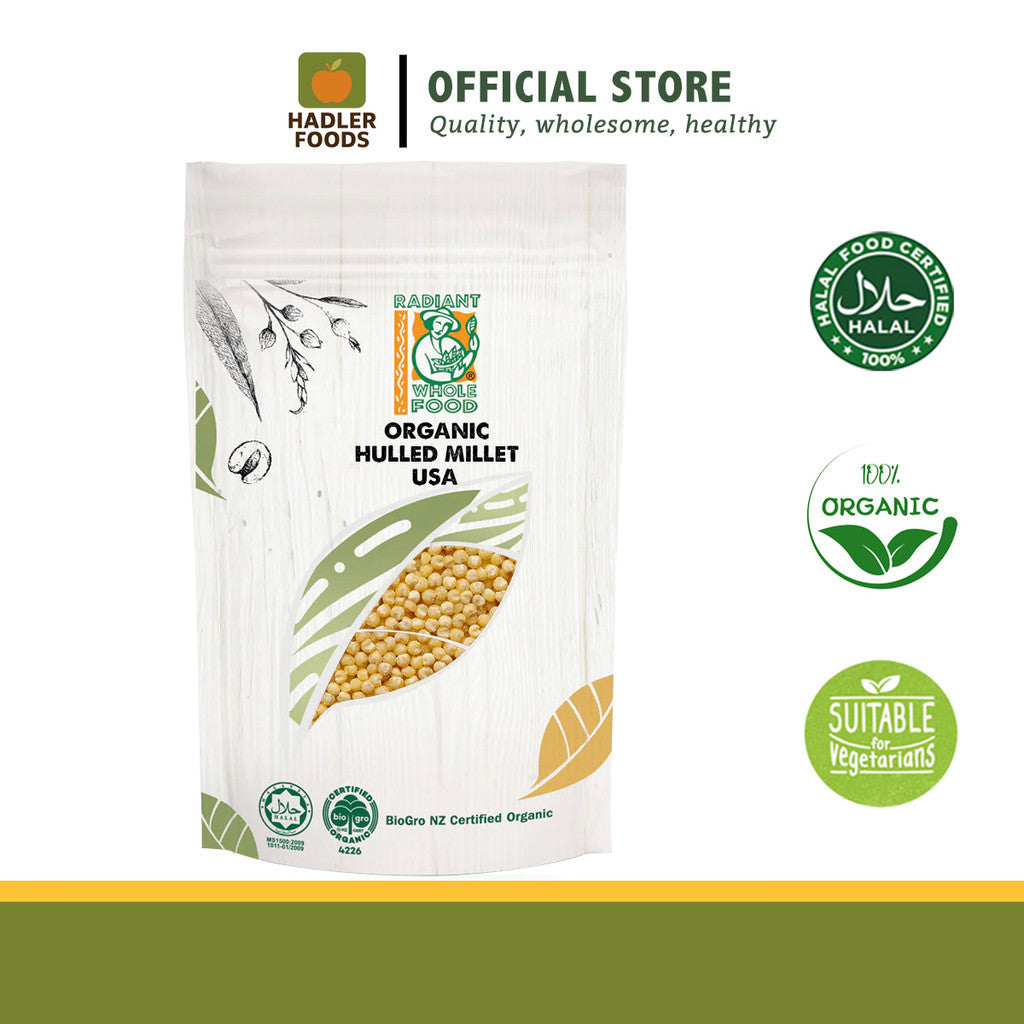Radiant Whole Food Organic Hulled Millet 500g | Gluten-Free | High Fiber | Rice Alternative