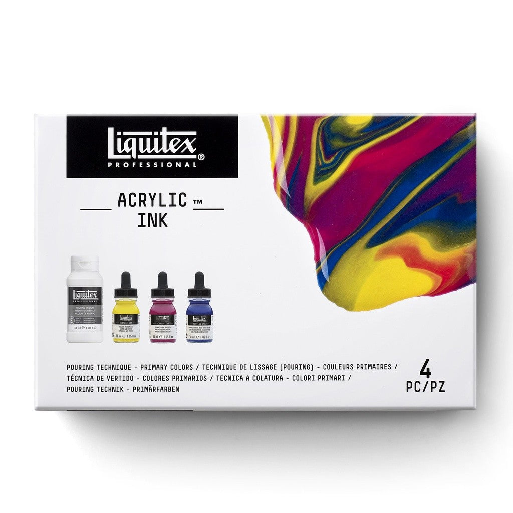 Liquitex Acrylic Ink Pouring Technique Set | 3 Primary Inks (30ml) + Pouring Medium, Professional