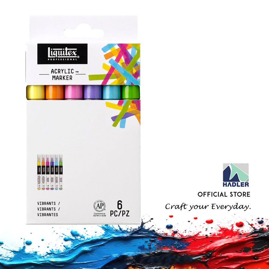 Liquitex Professional Acrylic Paint 6 Marker Set Vibrants 2mm Nibs | Fine Tip Artist Markers