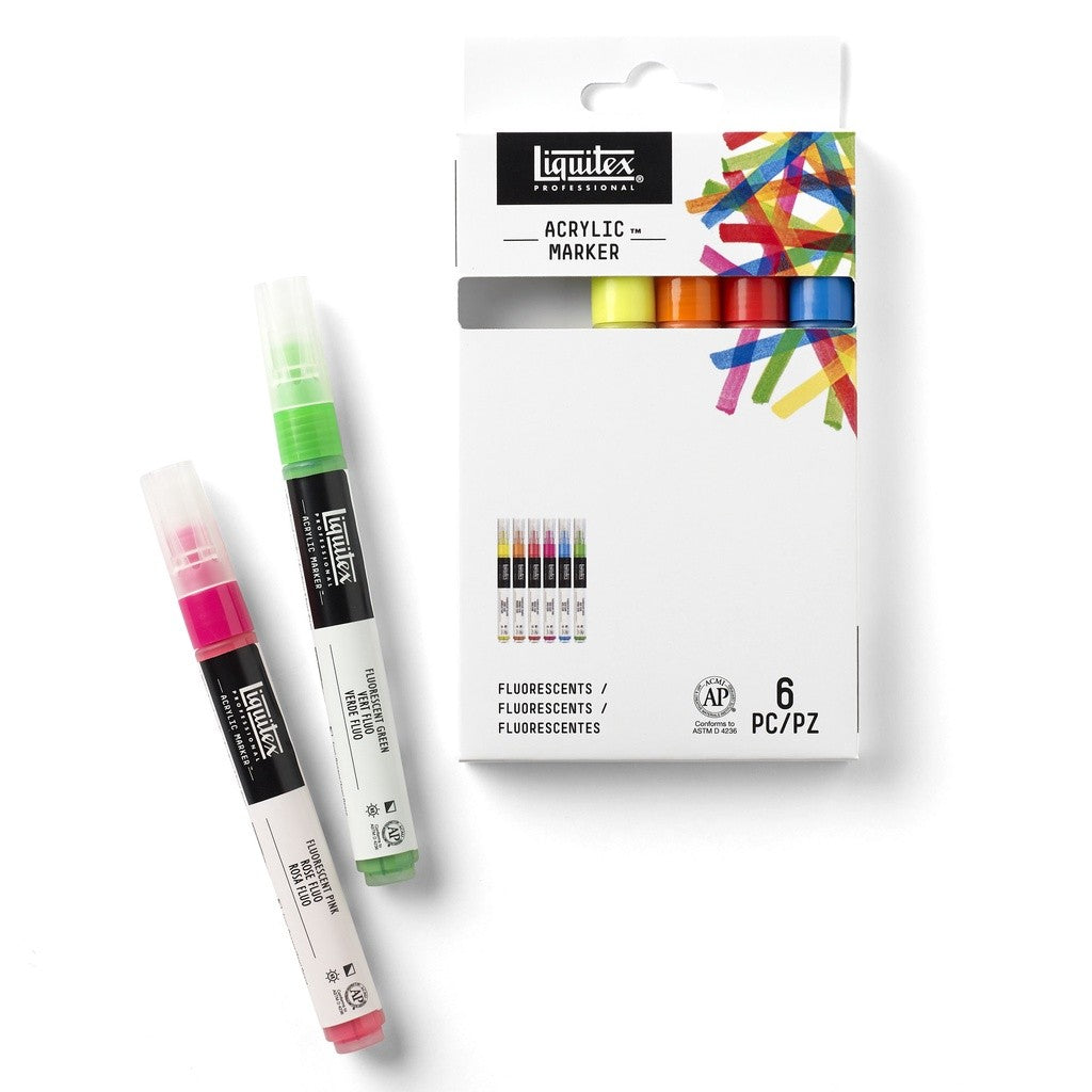 Liquitex Professional Acrylic Paint 6 Marker Set Fluorescents 2mm Nib | Fine Tip Neon Artist Markers
