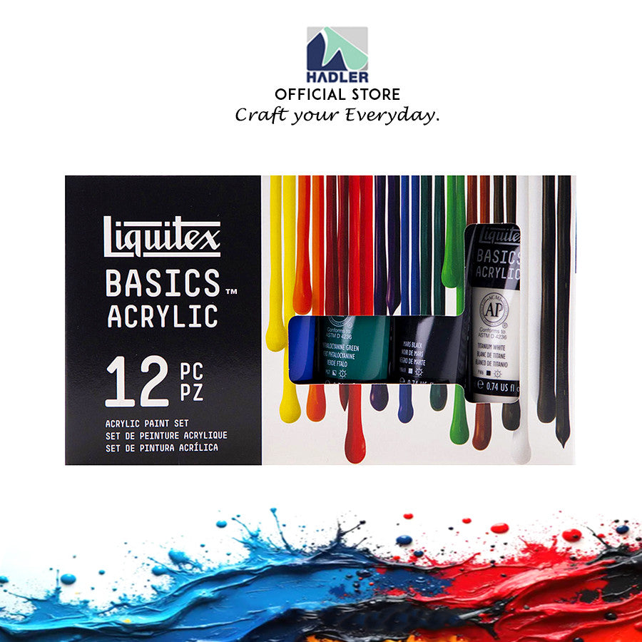 Liquitex Basics Acrylic Paint Set [12×22ml] | Student-Grade, Lightfast Pigments, Multi-Surface