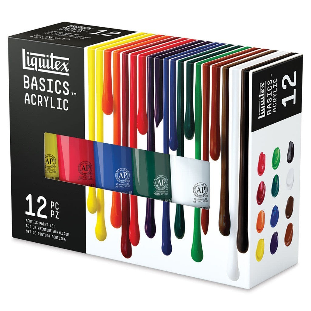 Liquitex Basics Acrylic Paint Set [12×118ml] | Student-Grade, High Pigment, Multi-Surface Use